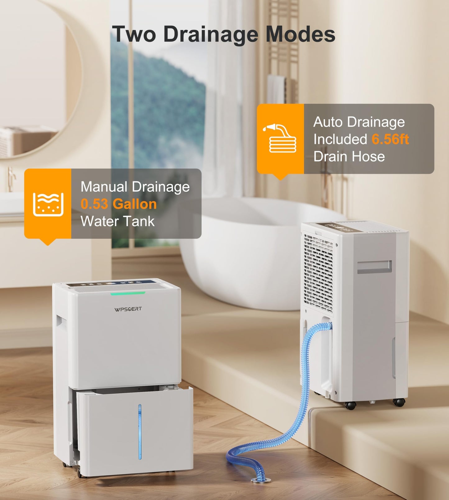 WPSOERT 4000 sq.ft Dehumidifier for Basement with Drain Hose, 45 Pint Dehumidifiers for Home, Smart Compressor Dehumidifies for Large Room, Bedroom, 3 Modes, Intelligent Humidity Control, Auto Defrost