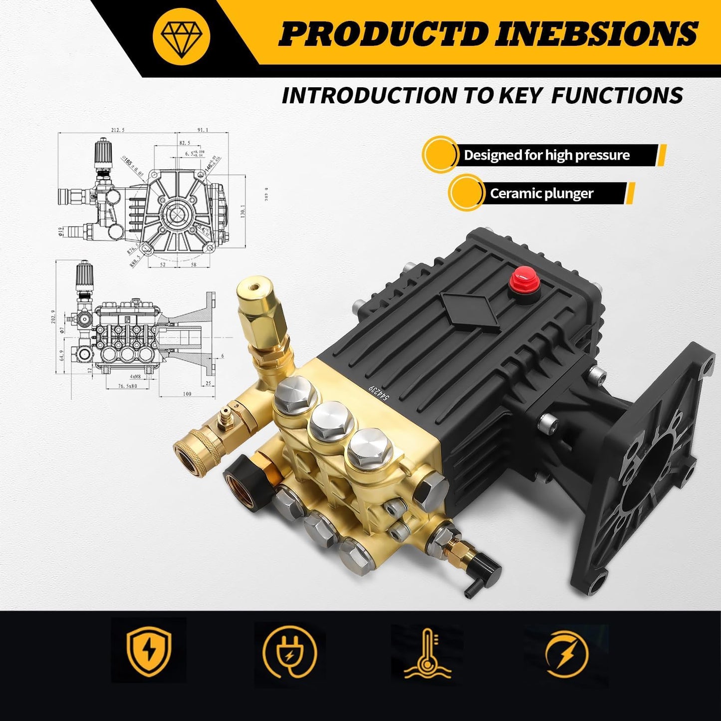 Jecoupoon 4000 PSI 4GPM Gas Pressure Washer Pump Compatible with 1" Shaft High Pressure Washer 9-15HP 270-340CC GX340 GX390 GX270
