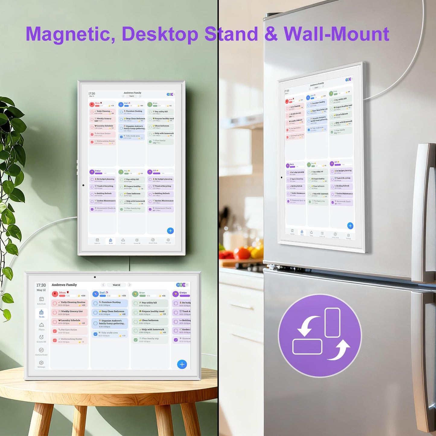 HOOCEN 15.6 Inch Smart Digital Calendar with FREE APP for Fridge & Wall Touch Screen, Magnetic Refrigerator Mount, Electronic Planner for Office Desk, Auto Sync Schedules, Family Chore Chart, White