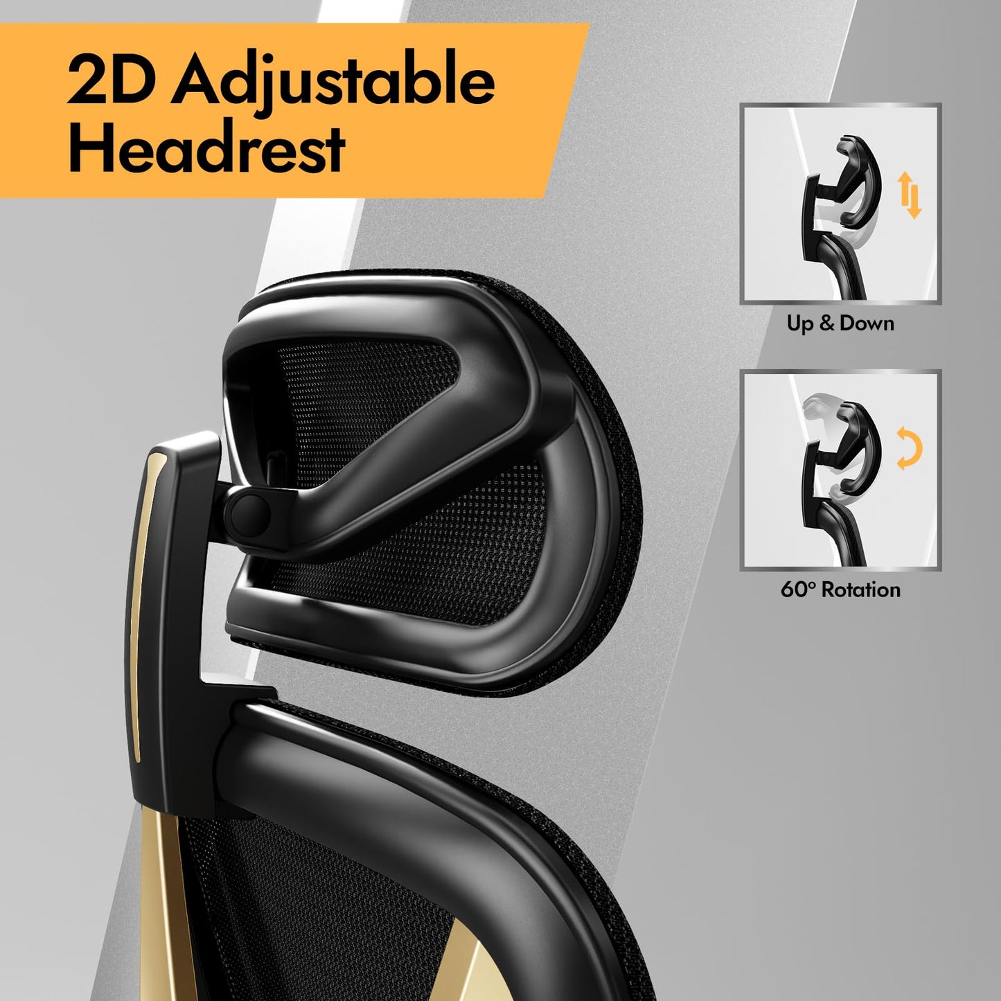 HOLLUDLE Ergonomic Mesh Office Chair - 3D Adjustable Lumbar Support & 3D Armrests, V-Shaped Back, Adjustable Desk Chair for Office & Home, Black and Gold
