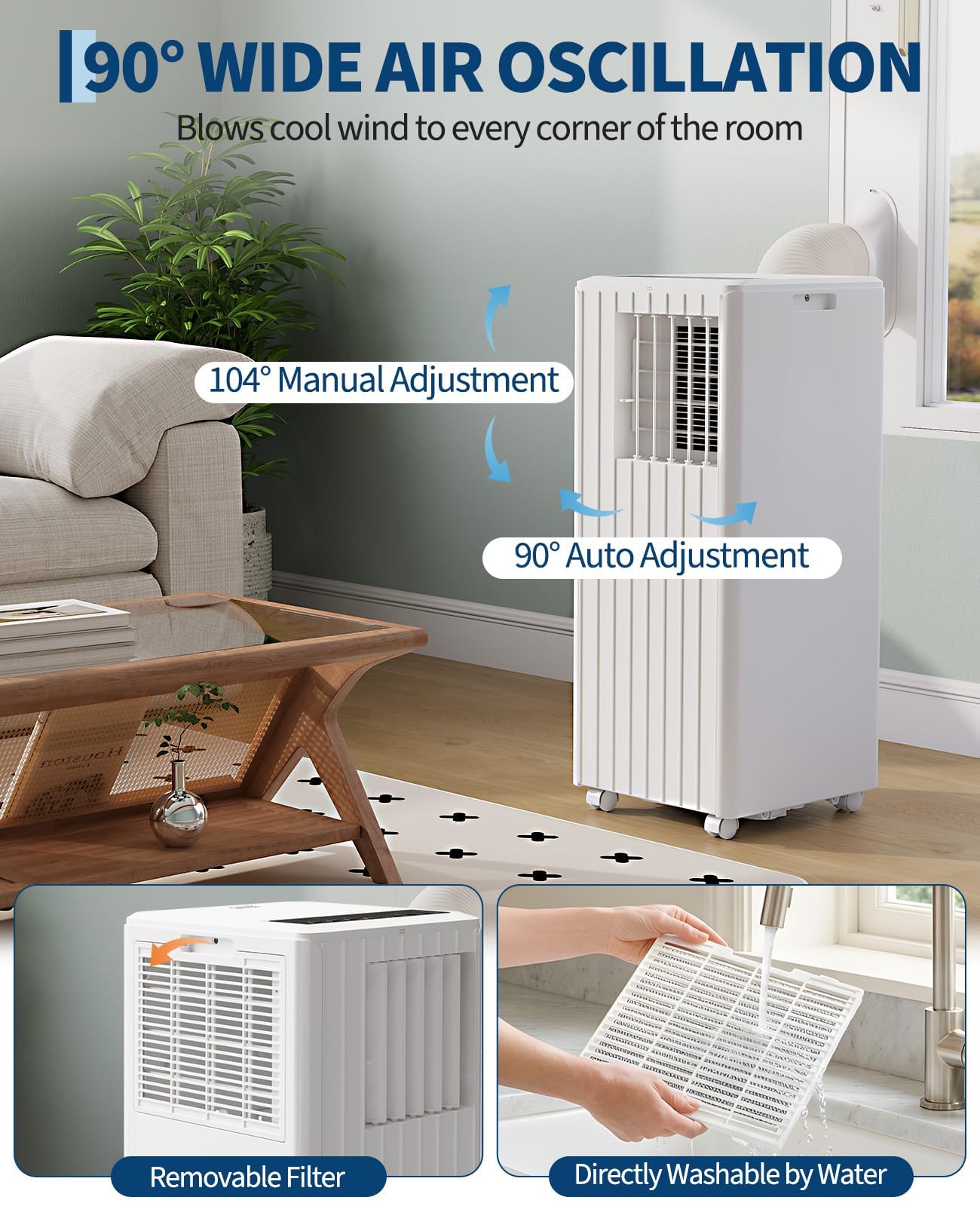 8000 BTU Portable Air Conditioners, Cools Up to 350 Sq. Ft, 4-in-1 Portable AC Unit for Rooms with Remote Control, Quiet Operation, 24H Timer, Window Installation Kit for Home Office