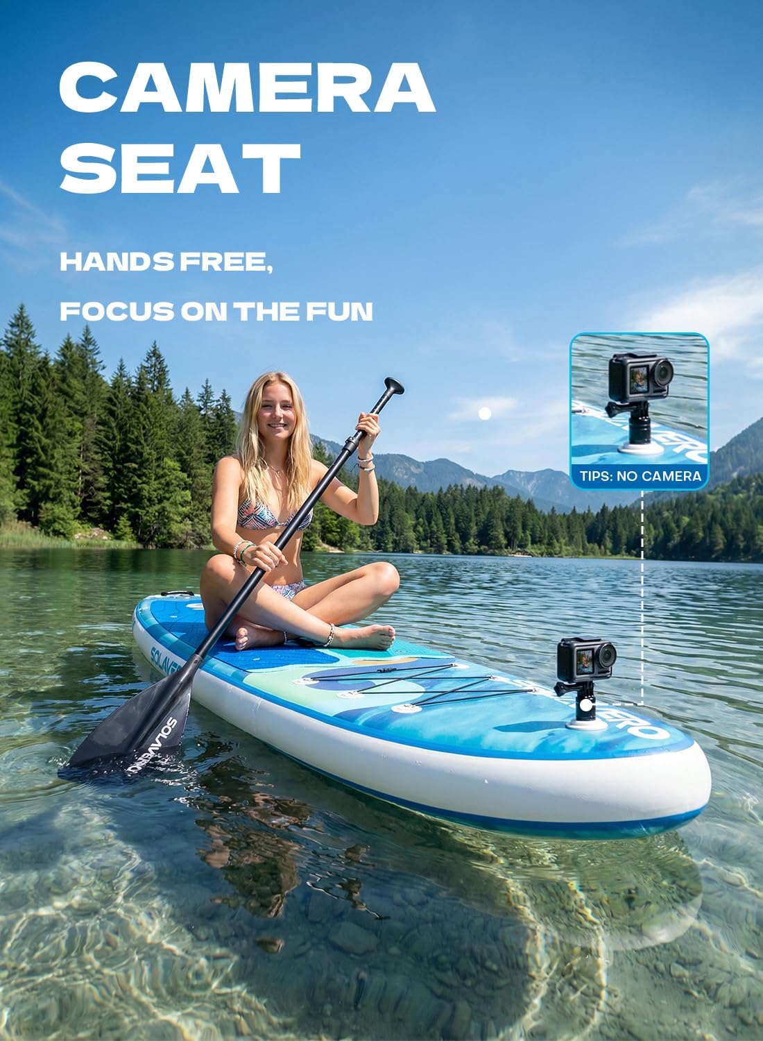 SOLAVERO 11' Inflatable Stand Up Paddle Board with SUP Accessories, Blow Up Paddle Board with Anti-Slip EVA Deck for Adults All Skill Levels, 500lb Capacity