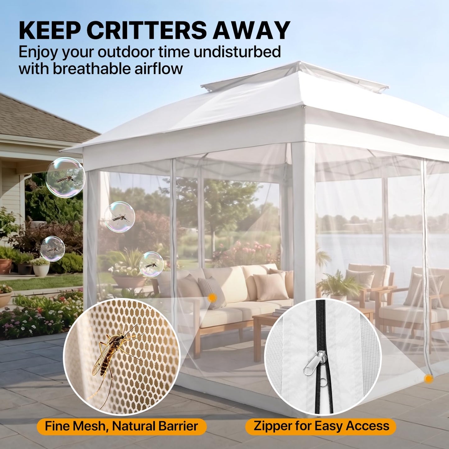 COOS BAY 11x11 Pop Up Gazebo with Mesh Netting, Instant Outdoor Canopy Tent, Water Resistant Shelter with UPF 50+ UV Protection, 121 Sq Ft Coverage, White