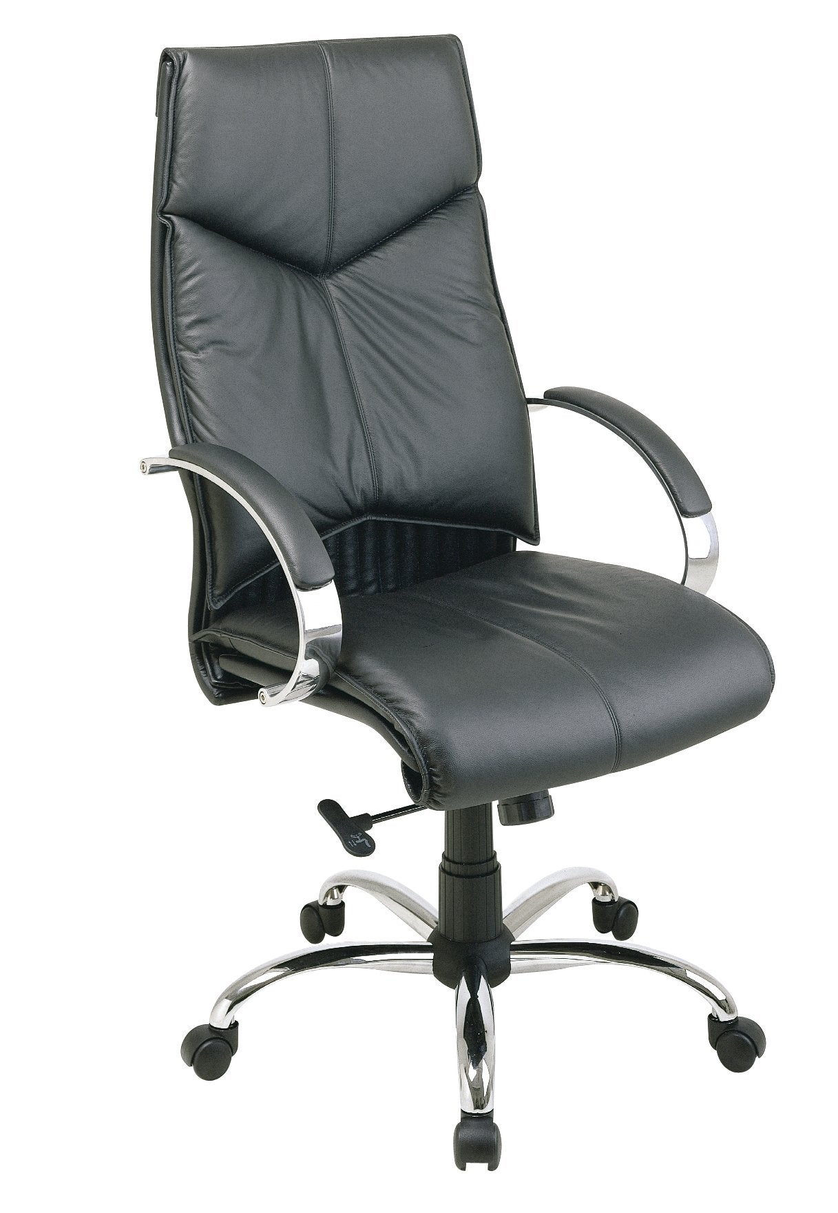 Office Star 8200 Series Deluxe High Back Executive Leather Office Chair with Chrome Base and Padded Loop Arms, Black