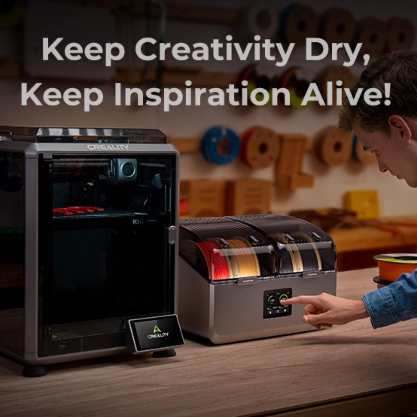 Creality SpacePi X4 Filament Dryer Box with 200W PTC Rapid Heater, 4-Spools Filament Storage Box, Dual Independent Heating Chambers, One-Key Operation, Compatible with PLA, PETG, ABS, TPU, PC, PA,PAHT