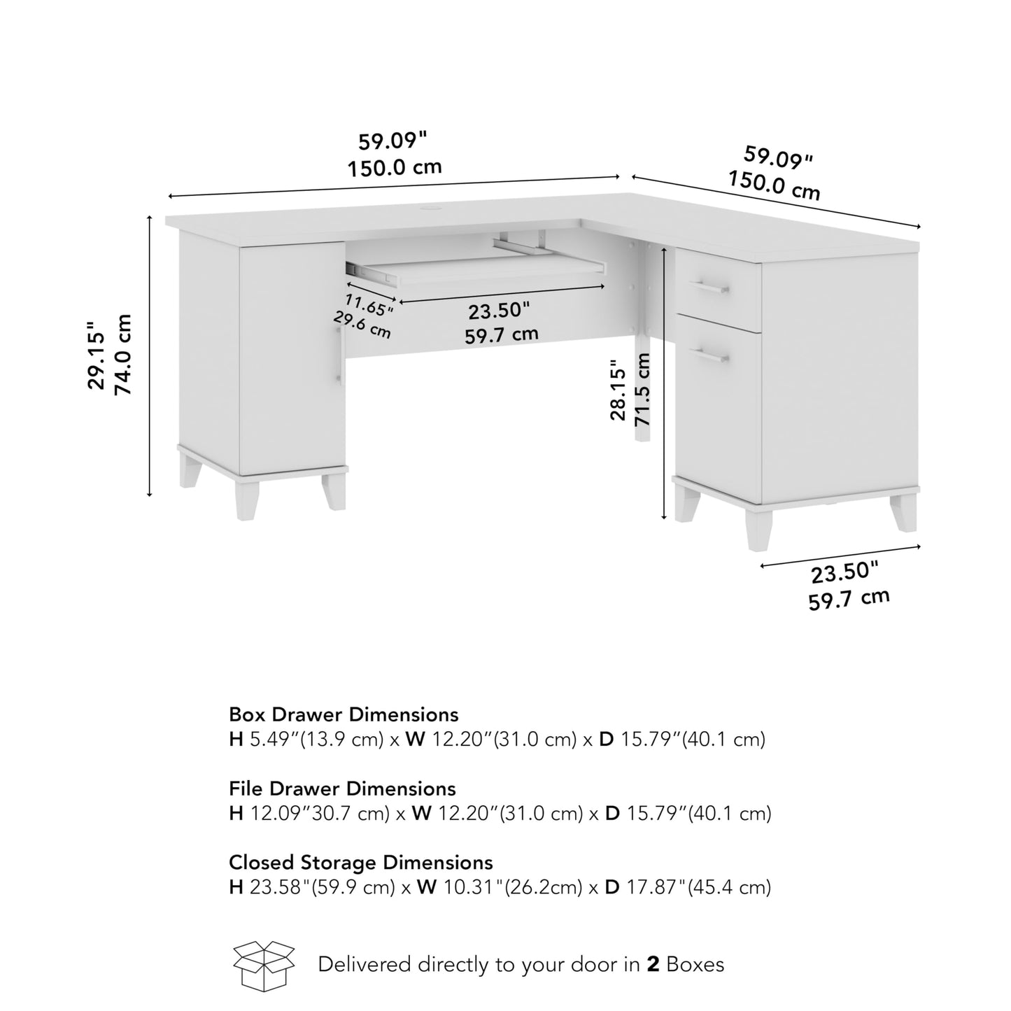Bush Home 60-Inch L-Shaped Desk with Storage, Corner Computer Office Desk with Drawers and Storage Cabinet, Home Office Furniture, Somerset Collection, White