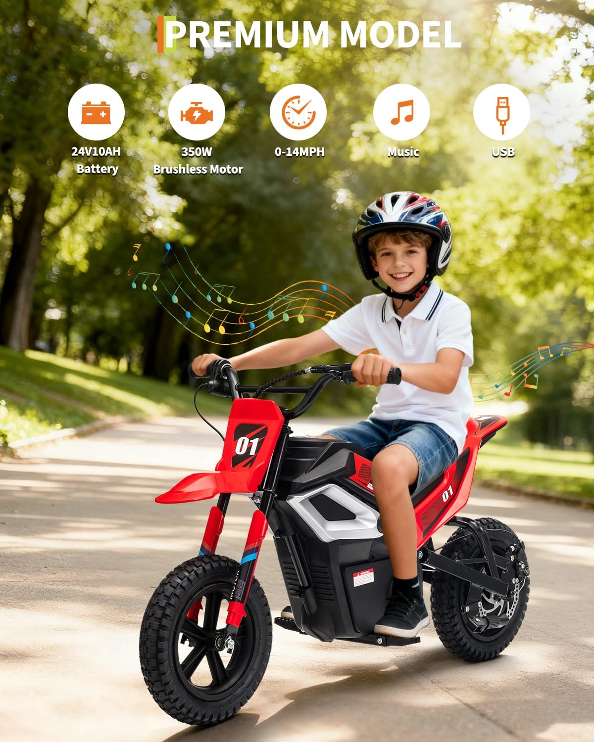 GarveeLife Electric Dirt Bike for Teens, 12" Fat Tire 350W Electric Motorcycle with 24V Battery, 14MPH Top Speed, 130 LBS Max Load, Mini Dirtbike for Kids, Mountain Off-Road Bike Fit Age 10+