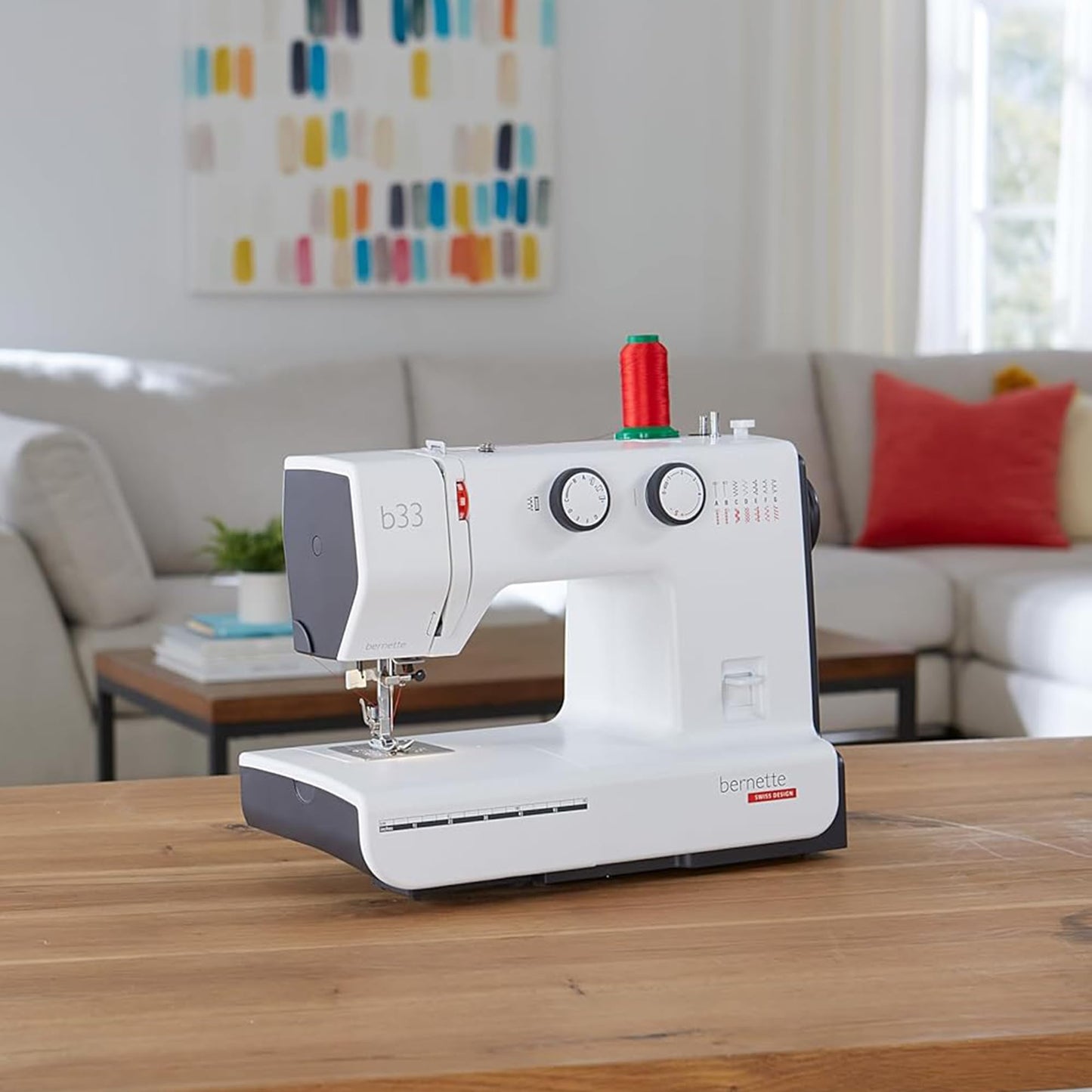 Bernette B33 Swiss-Designed Mechanical Sewing Machine | 15 Stitches, Semi‑Automatic Needle Threader, 5 mm Stitch Width, 2‑Step Presser Foot Lift, Manual Thread Cutter