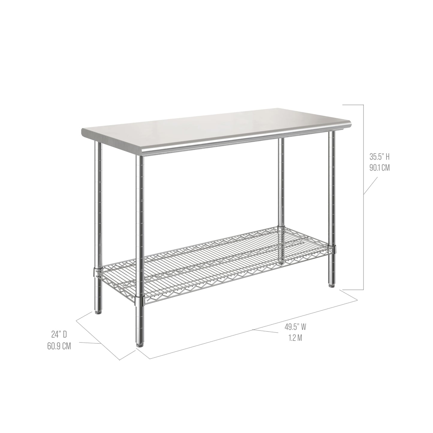 Seville Classics Commercial Work Table Island Utility Cart Prep Station, for Restaurant, Kitchen, Warehouse, Garage, Hotel, Home, Stainless-Steel Top NSF , 49" W x 24" D