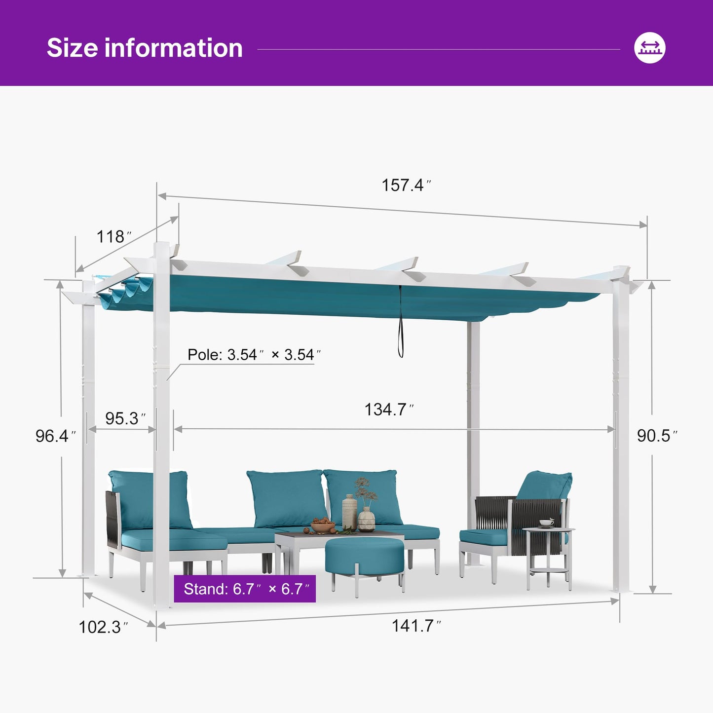 PURPLE LEAF 10' x 13 Aluminum Outdoor Pergola White Wind-Resistant Retractable Pergola with Double Sun Shade Canopy Heavy-Duty Metal Pergola for Patios Backyard Deck Garden, Blue