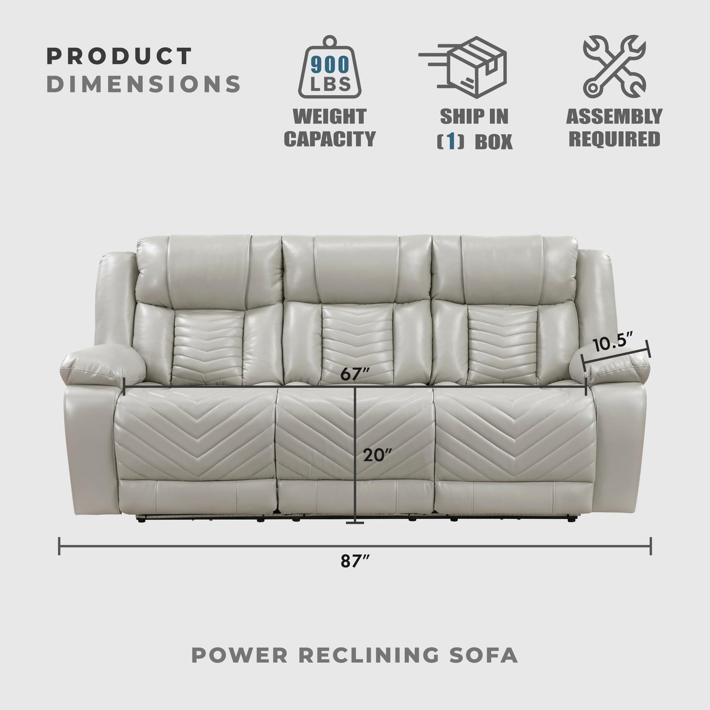 Lexicon Wall Hugger Power Double Reclining Sofa with Center Drop-Down Table, Faux Leather Home Theater Seating with LED Lighting/USB Charging Ports/Wireless Charger/Cup Holders, Magazine Pocket, Gray