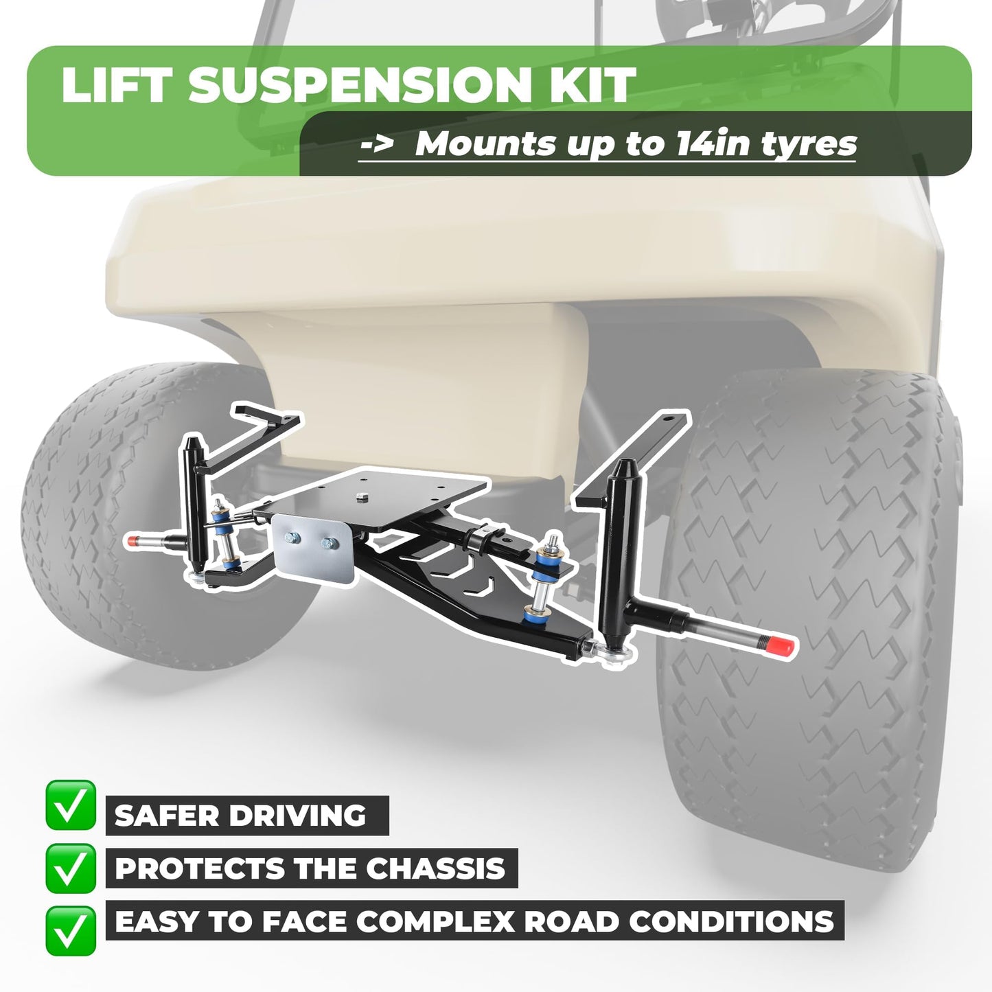 10L0L Golf Cart 6" Double A-Arm Lift Kit for Club Car DS 2003.5-up Electric/Gas Models, Heavy Duty Strength Steel Lift Kit