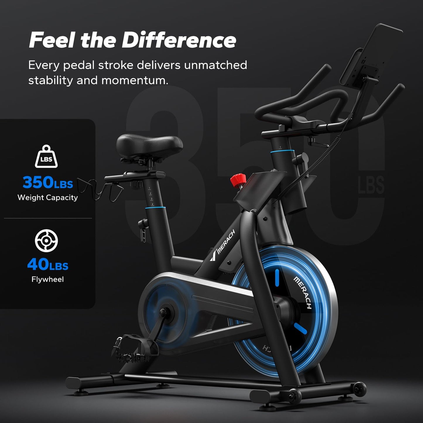 Merach Magnetic Exercise Bike for Home Gym, Low Noise Stationary Bike with Soft Seat Cushion, Indoor Workout Bike with 350 lbs Weight Capacity, Spinning Bike with Self-Developed App, Tablet Mount