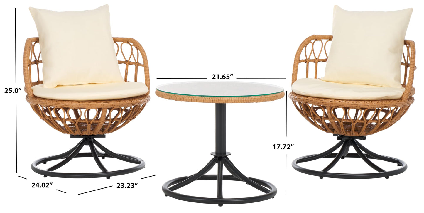 SAFAVIEH Outdoor Collection Colby Natural/Beige 3-Piece Patio Set