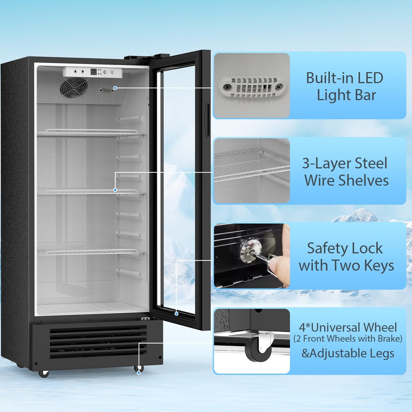 COWSAR Beverage Refrigerator Cooler, Freestanding 145 Can Beverage Refrigerator with Smart Temperature Control，6 CU FT Quiet Fridge with Lightbox for Bar, Office, Restaurant or Home, Black