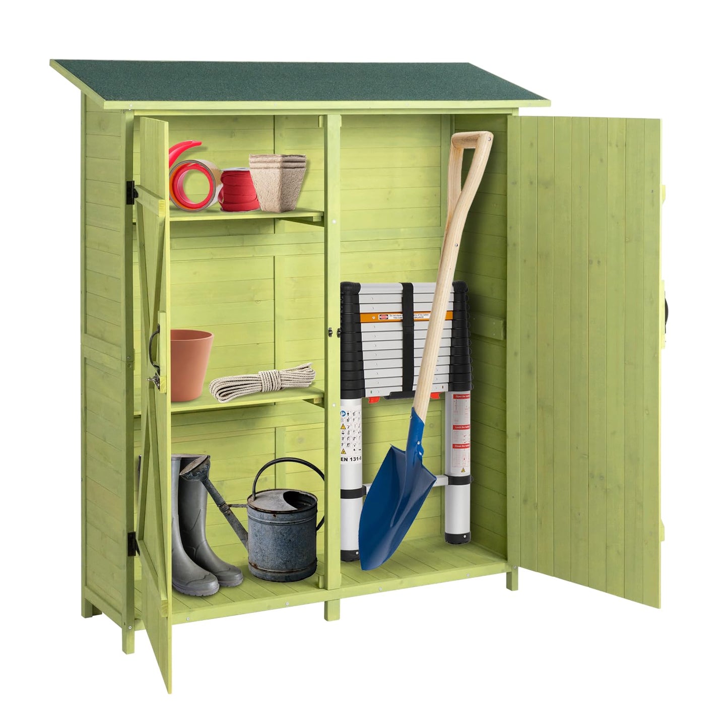 VINGLI Upgraded Outdoor Wooden Storage Shed, Extra Large Garden Shed Outside Tool Cabinet with 2 Safety Latches, Patio Storage Organizer for Garden Yard Lawn Equipment, Light Green