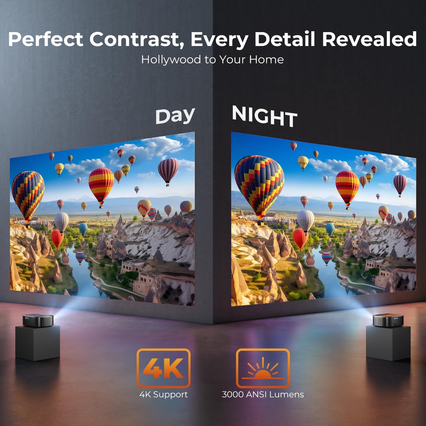 4K Projector with WiFi and Bluetooth - 3000 ANSI Lumens, ELEPHAS Outdoor Movie Projector Compatible with NETFLIX/Prime Video/YouTube, Smart Projector for HDMI/USB/iOS/Android, Portable Home Cinema