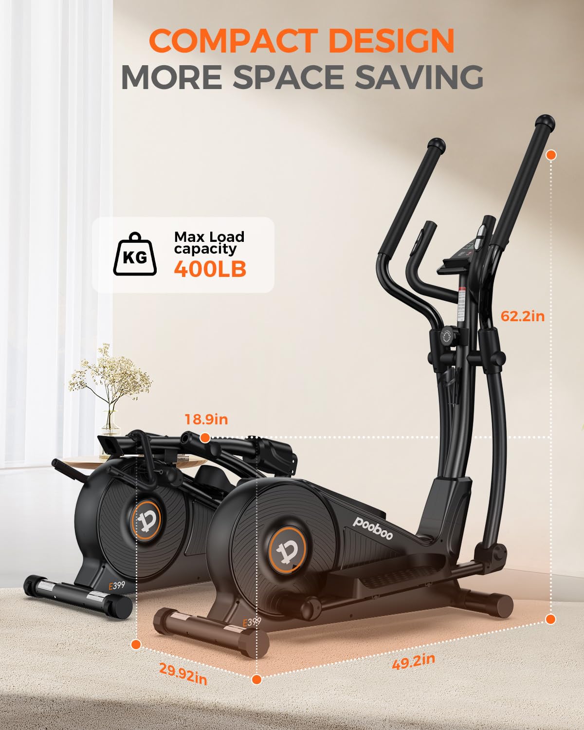 pooboo Elliptical Exercise Machine,Elliptical Machine for Home with Hyper-Quiet Magnetic Driving System&LCD Monitor, Elliptical Trainers with 15.5-17IN Stride,16 Resistance Levels