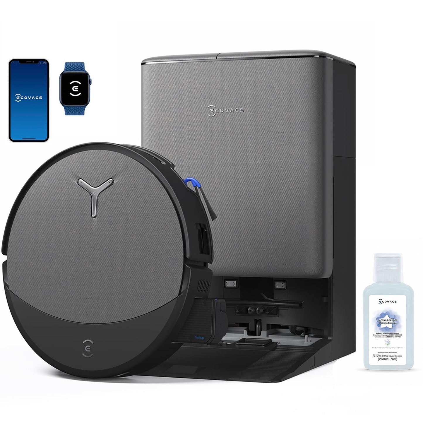 ECOVACS DEEBOT T90 PRO OMNI Robot Vacuum and Mop, 30,000Pa Suction, Instant Self-Cleaning OZMO Roller Mop, TruEdge Deep Edge Cleaning, ZeroTangle, Hot Water Wash & 145°F Air Dry, AI Obstacle Avoidance