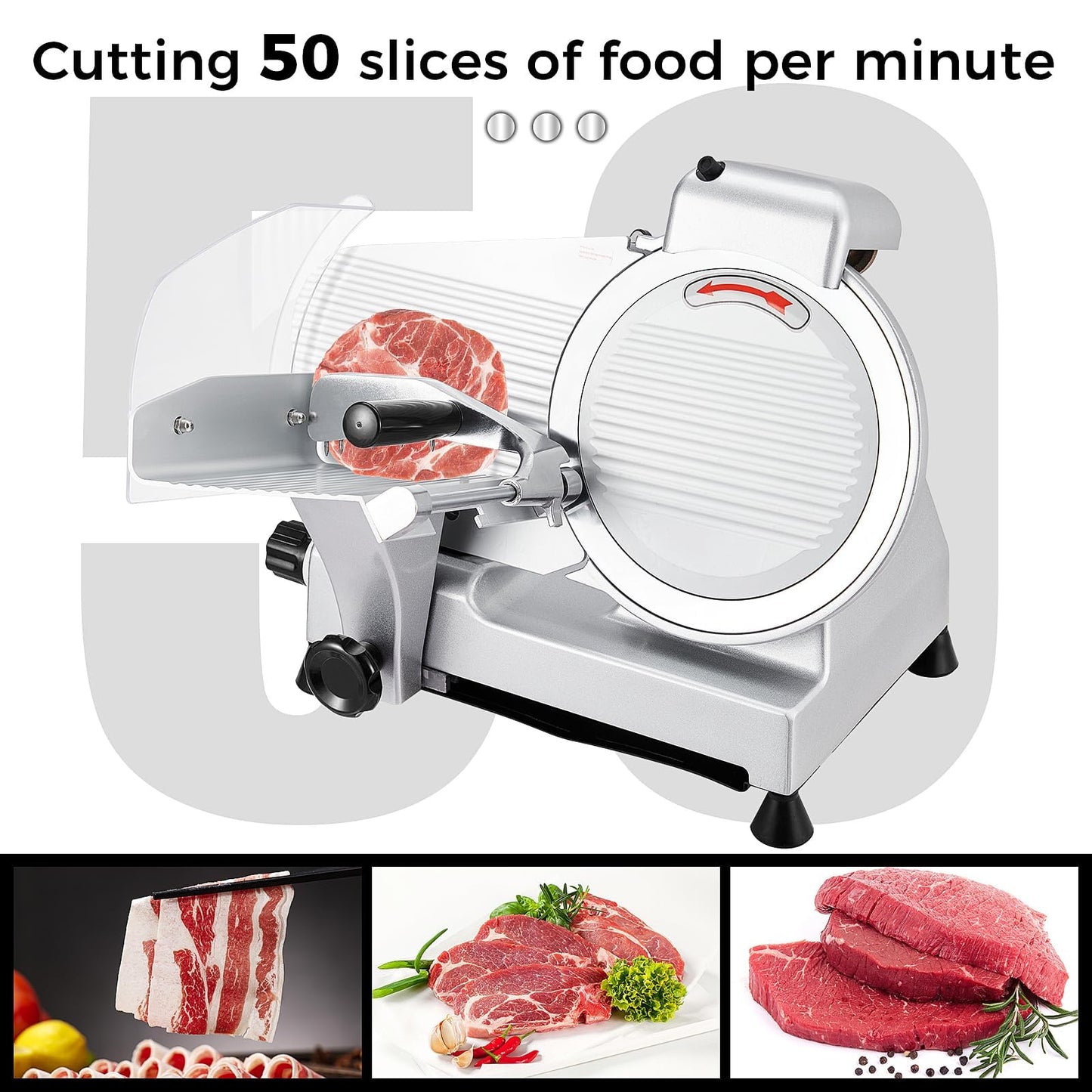 Commercial Meat Slicer, 13-Inch Chromium-Plated Steel Blade, 370W High-Power Pure Copper Motor, 0-16mm Precision Adjustable Thickness, Semi-Automatic Electric Meat Cutter for Kitchen & Restaurant