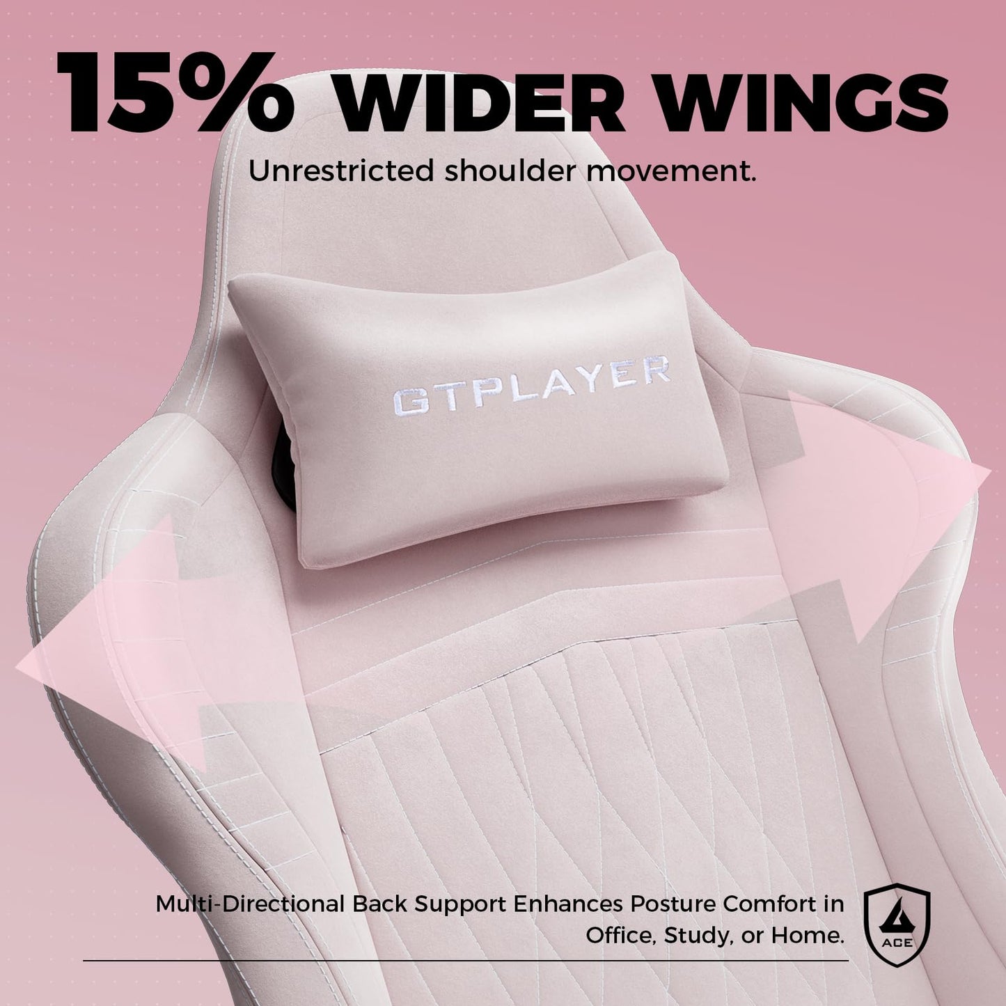 GTPLAYER ACE-PRO Music Gaming Chairs – Built-in Speakers, App Support & Bluetooth Control, Computer Game Chairs with Footrest for Adults, Ergonomic Reclining Silla, Linkage Armrest, Pink 【Velvet】