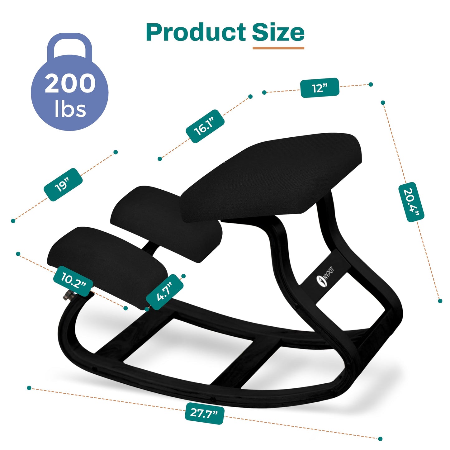 NYPOT Ergonomic Kneeling Chair with Adjustable Seats - Knee Chair for Posture Correction & Kneel Rocking Stool for Desk - Back Pain Relief and Support for Home and Office - Modern Total Black