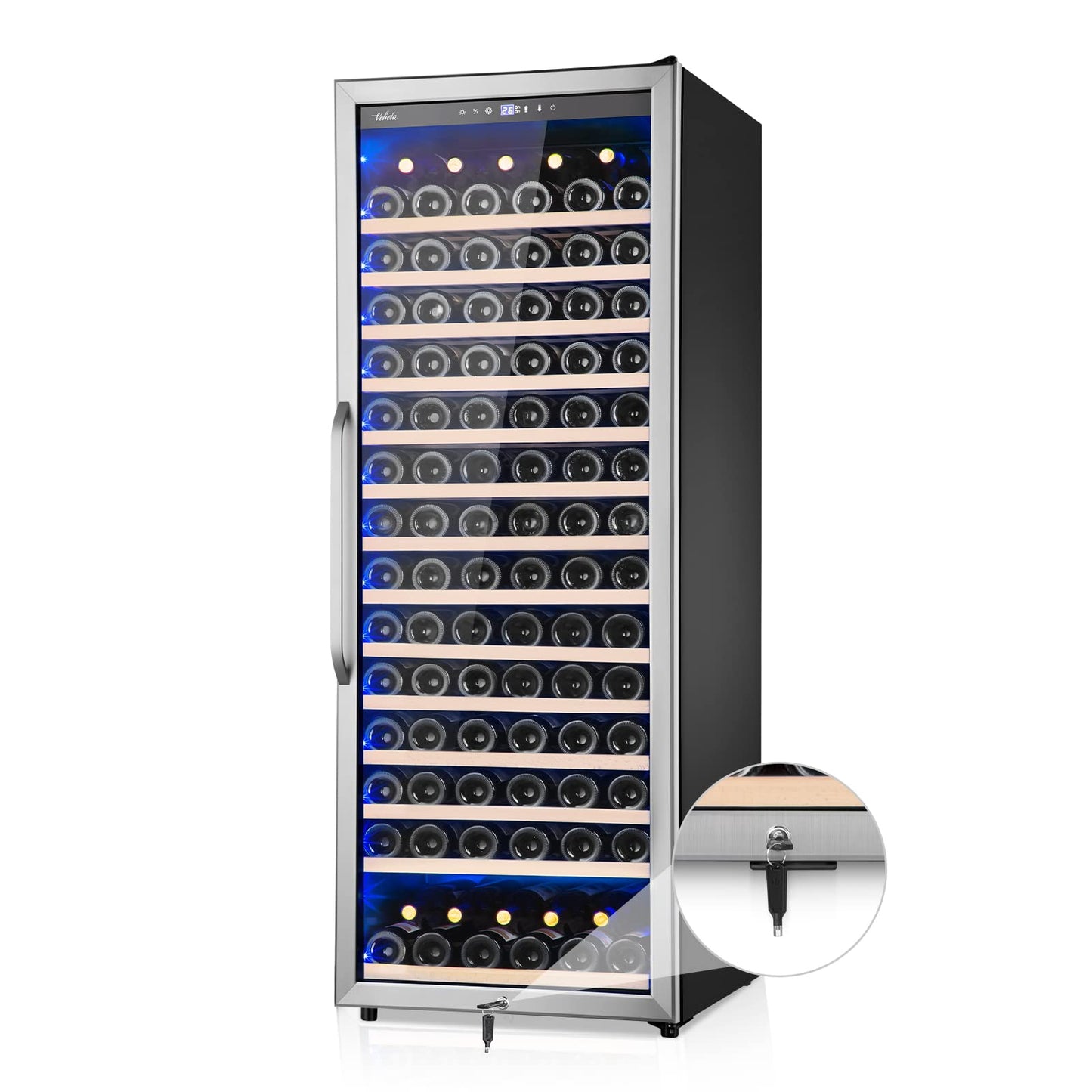 Velieta 24 Inch Wine Cooler Refrigerator, 179 Bottles Professional Wine Cellars with Powerful Compressor,Quiet Operation and Elegant Design for The Wine Lovers