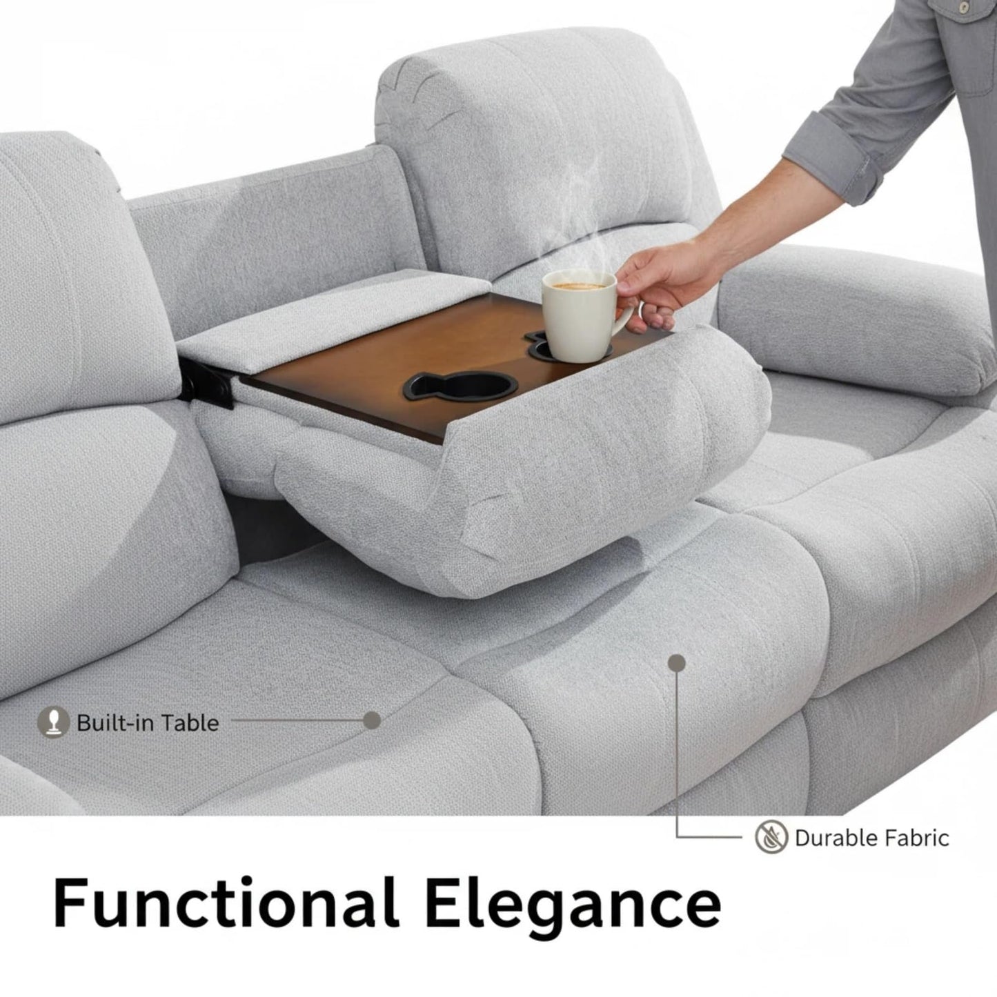 Trygoal Manual Recliner Sofa Set, Linen Reclining Living Room Furniture Set, Adjustable Backrest Reclining Chair & a 3 Seater Couch Furniture Set for Living Room & Home Theater, White Grey