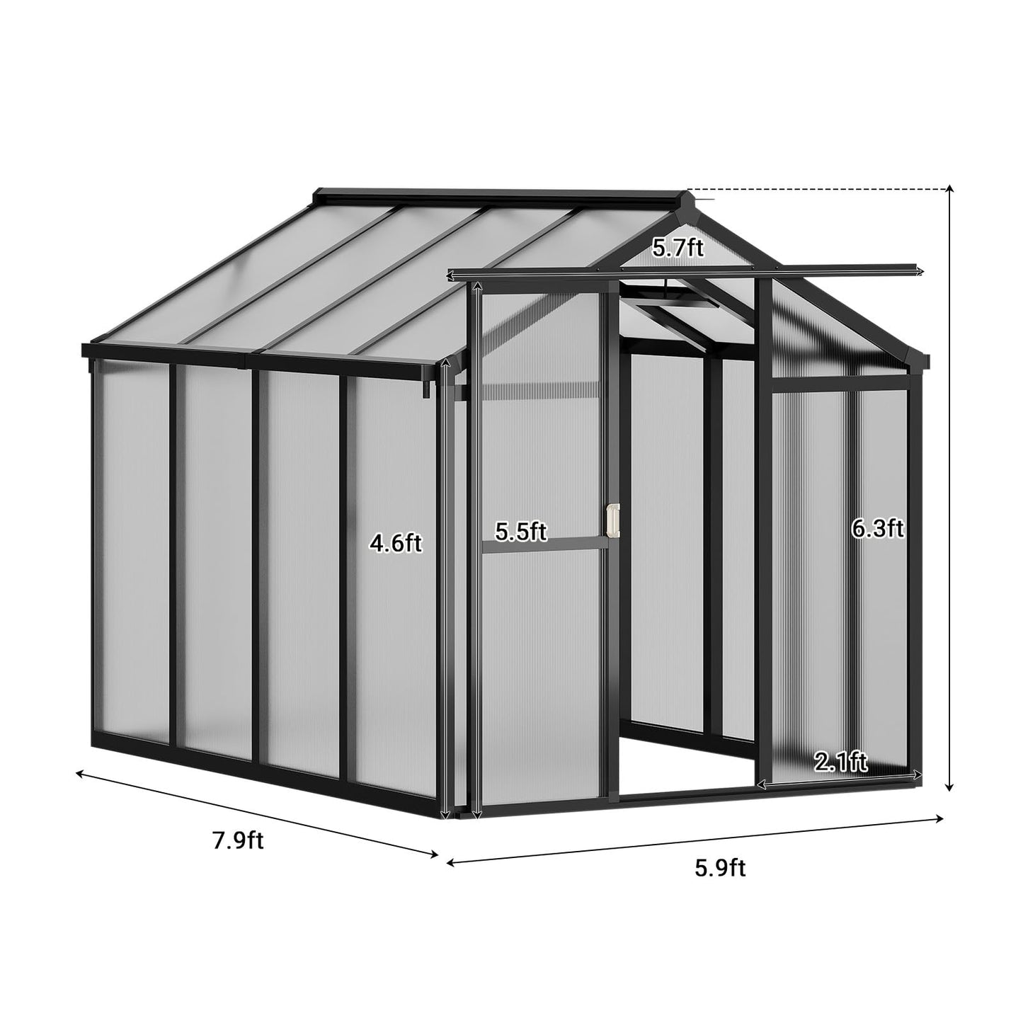 6X8FT Greenhouse, Aluminum Polycarbonate Green House, Green Houses for Outside with Sliding Doors, Ourdoor Greenhouse with Ajustable Roof Vent, Withstands Bad Weather for Garden, or Backyard, Black