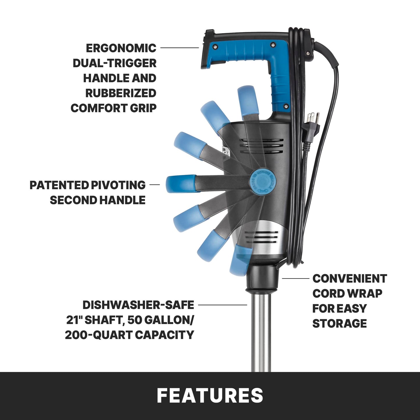 Waring Commercial EvolutionX Immersion Blender, 1.5 Horsepower Motor, 21" Stainless Steel Shaft, Variable Speed, 50-Gallon Capacity, for Professional Hand Blender for Kitchens & Catering, WSB700X