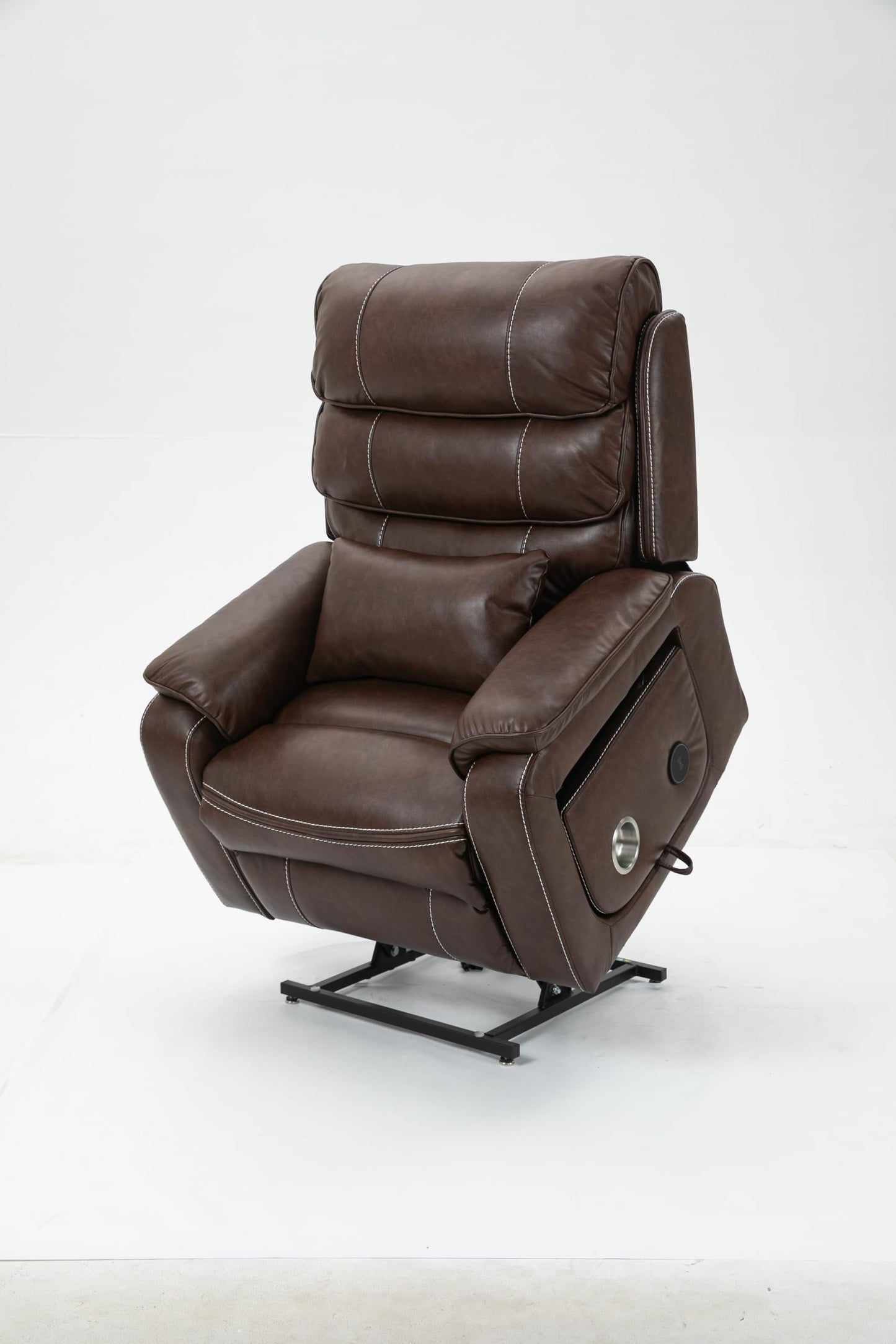GDFStudio Oversized Power Lift Recliner Chair with Heat Massage Wireless Charging 180 Degree Lay Flat Electric Reclining Sofa with Cup Holder and Dual Remote Control, Brown