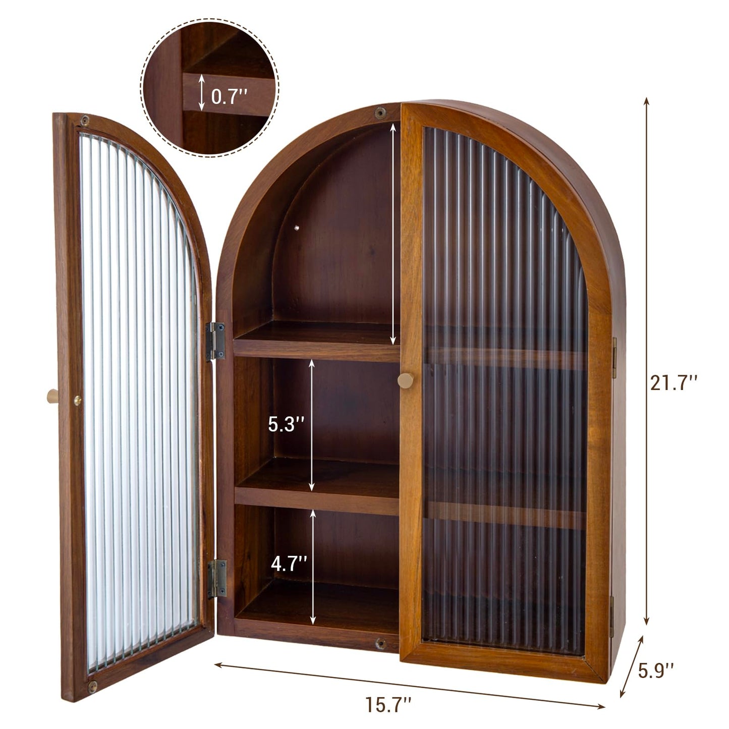 MyGift Medicine Cabinet, Arched Wall Cabinet, Bathroom Medicine Wall Mounted Cupboard, Mid Century Style Floating Storage Cabinet with Glass Door, Natural Acacia Wood