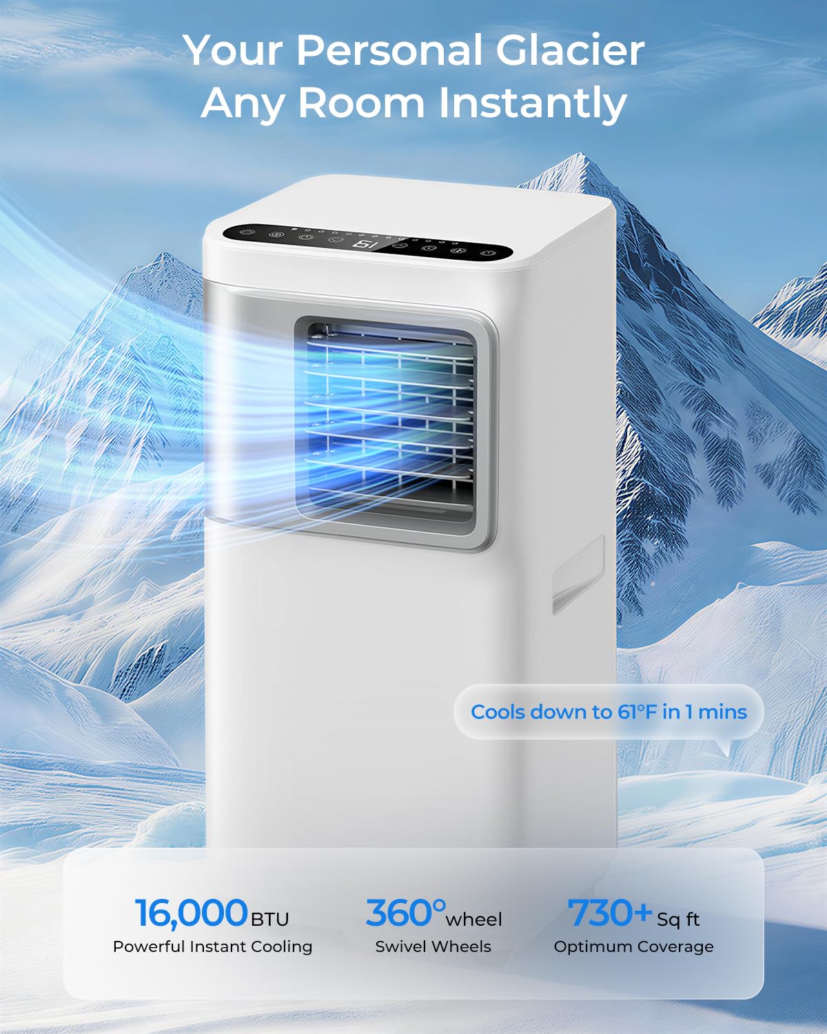 16000 BTU Portable Air Conditioners for Large Room up to 730 sq.ft 5-in-1 Smart AC Unit with WiFi APP/Remote Control, Fast Cooling, Dehumidifier, Quiet Sleep Mode, Window Kit Included