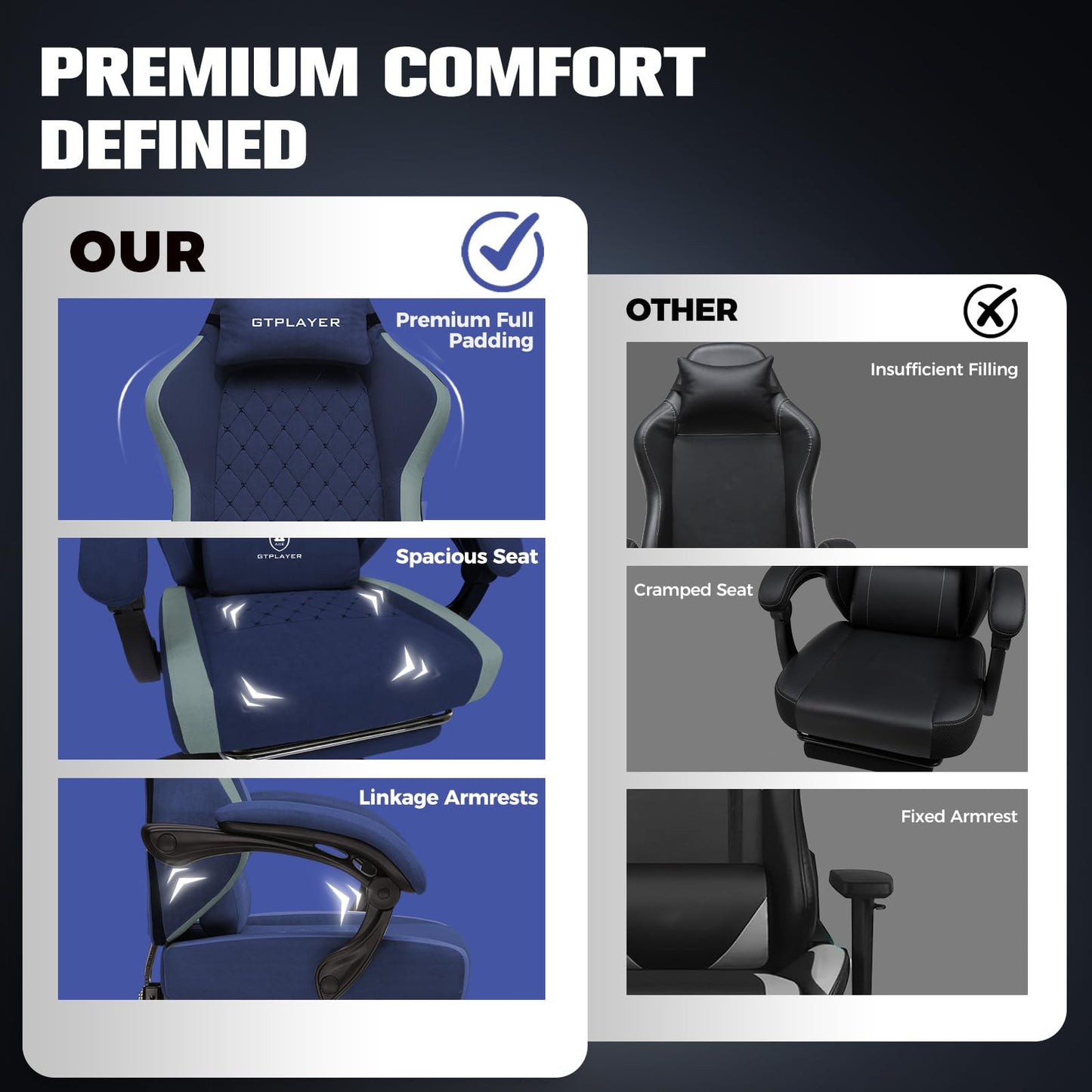 GTPLAYER Gaming Chair, Ergonomic Computer Chair with Footrest and Lumbar Support, High Back Recliner Chair 350lbs, Height Adjustable for Home Office, Deep Blue