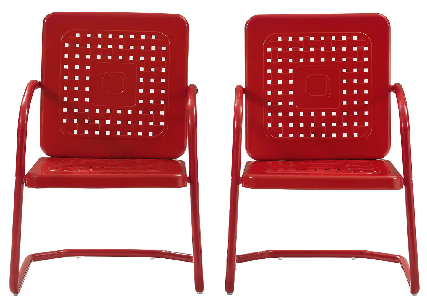 Crosley Furniture Bates 2-Piece Outdoor Chair Set, Retro Metal Patio Chairs for Dining, Porch, Deck, Balcony, Bright Red Gloss