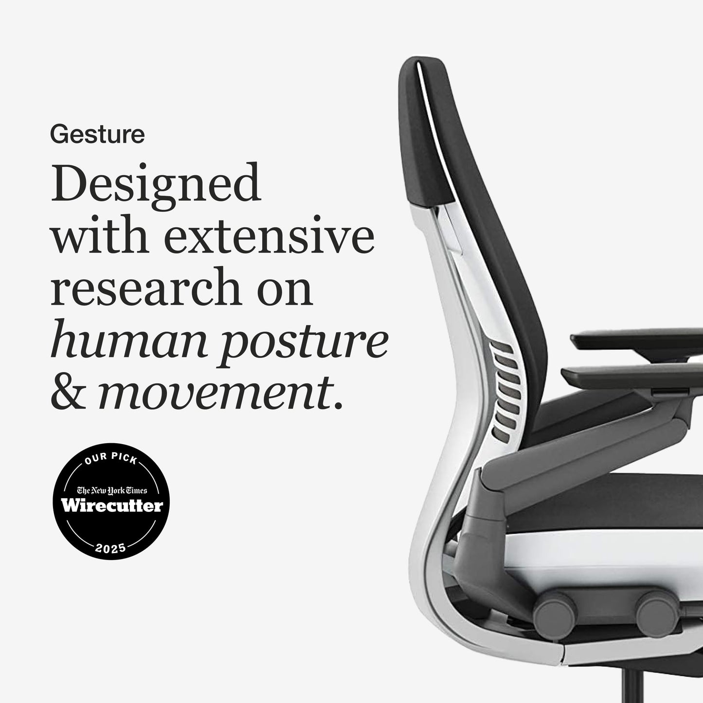 Steelcase Gesture Office Chair - Ergonomic Work Chair with Wheels for Carpet - Comfortable - Intuitive-to-Adjust for Desk - 360-Degree Arms - Licorice Fabric
