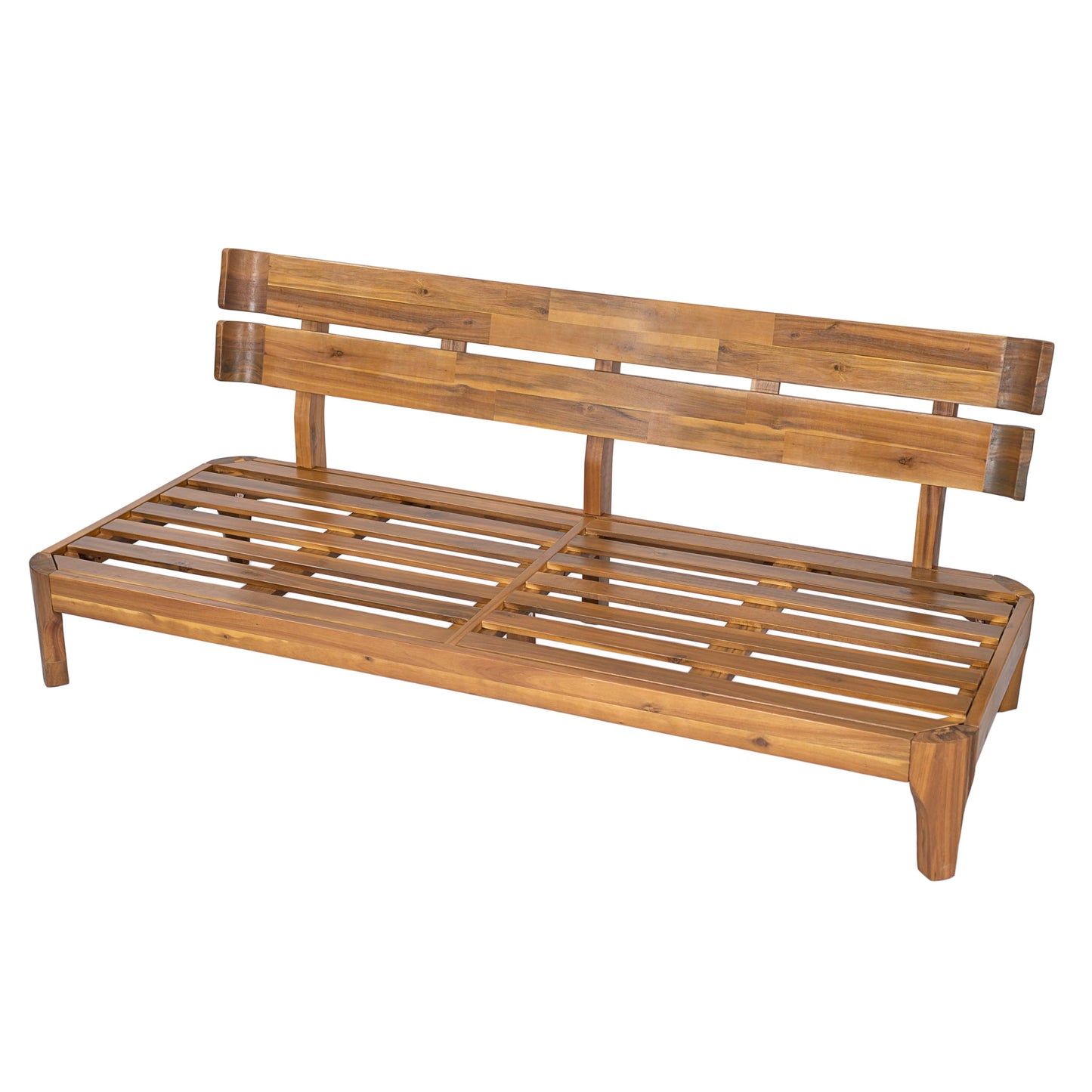 Merax 1 Piece Patio Outdoor Furniture Set, All-Weather Acacia Wood 3-Seater Sofa with Cushions for Porch, Lawn, Backyard, Balcony Teak+ Beige