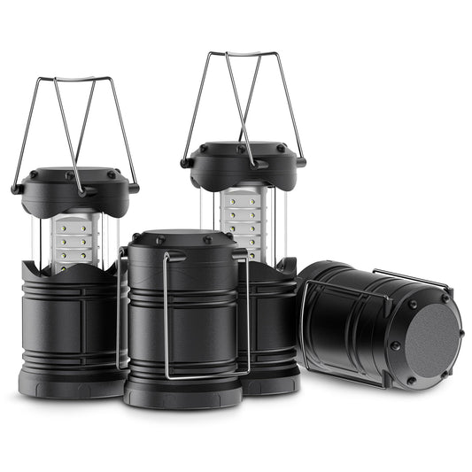 Lichamp LED Camping Lanterns 4 Pack, Battery Powered, Portable, Medium Size, Black, Model A4BK