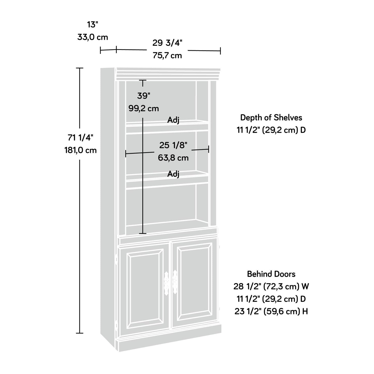 Sauder Heritage Hill Library With Doors/ Book shelf, Classic Cherry finish