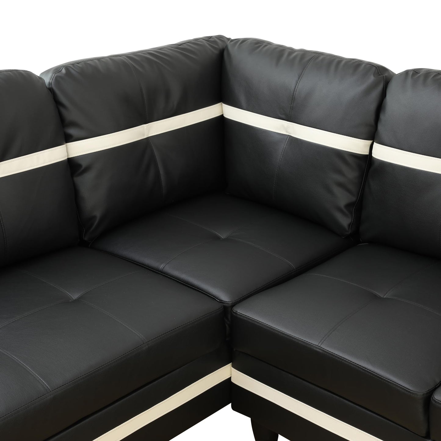 NicBex Modern L-Shape Sectional Sofa with Left Chaise, Black Leather Upholstered, 3-Seater, Large, Black