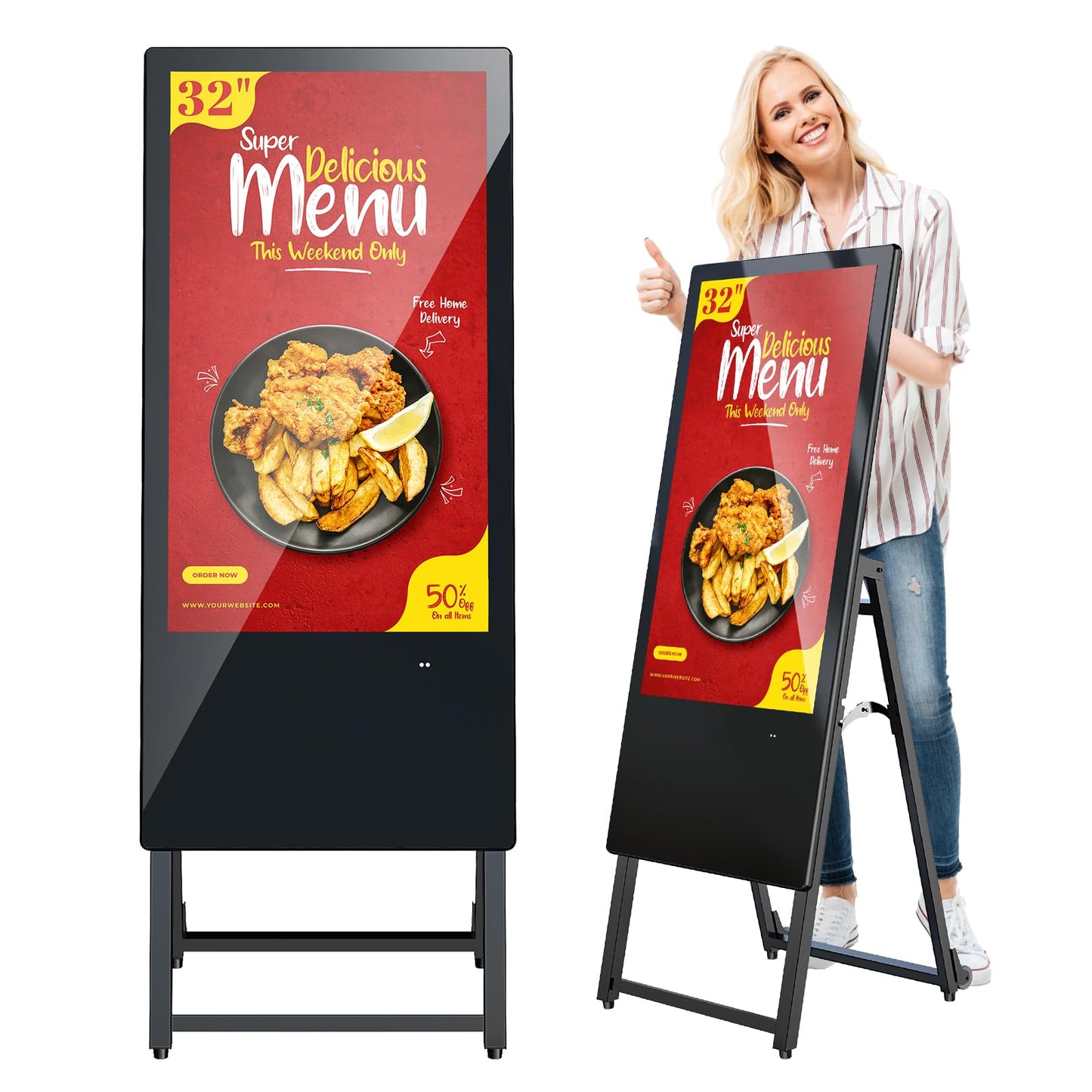 QIXZOCV MWE 32 Inch Digital Signage Display, Portable LCD Digital Kiosk Monitor, Advertising Display Poster, Android Kiosk with Auto Media Player, HDMI/USB