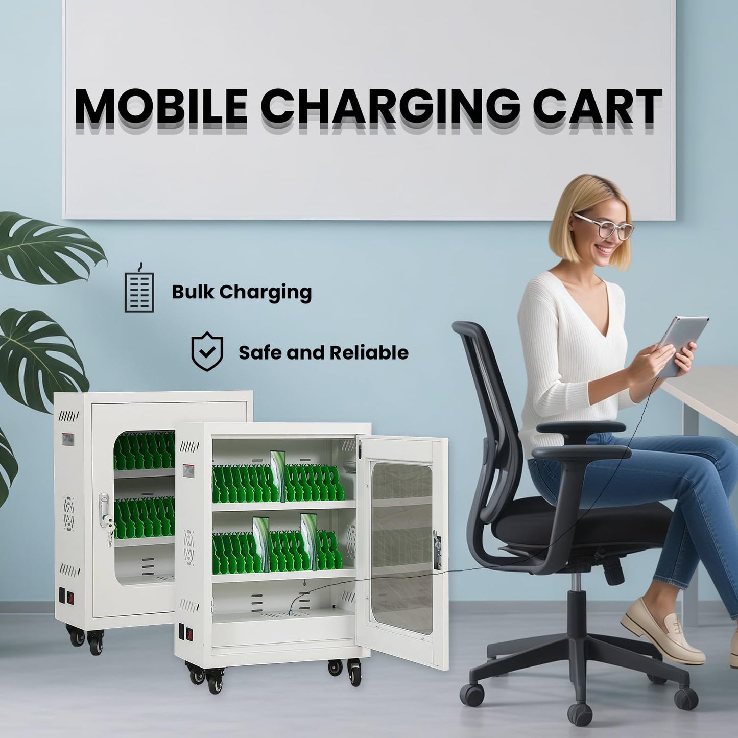 rcqeuiol 30 Device Cell Phone Charging Stations, Mobile Phone Charging Cabinet, Cellphone USB Charging Cart, Rechargeable Cellphone Locker Storage Charging Station (White, 30 Slots)