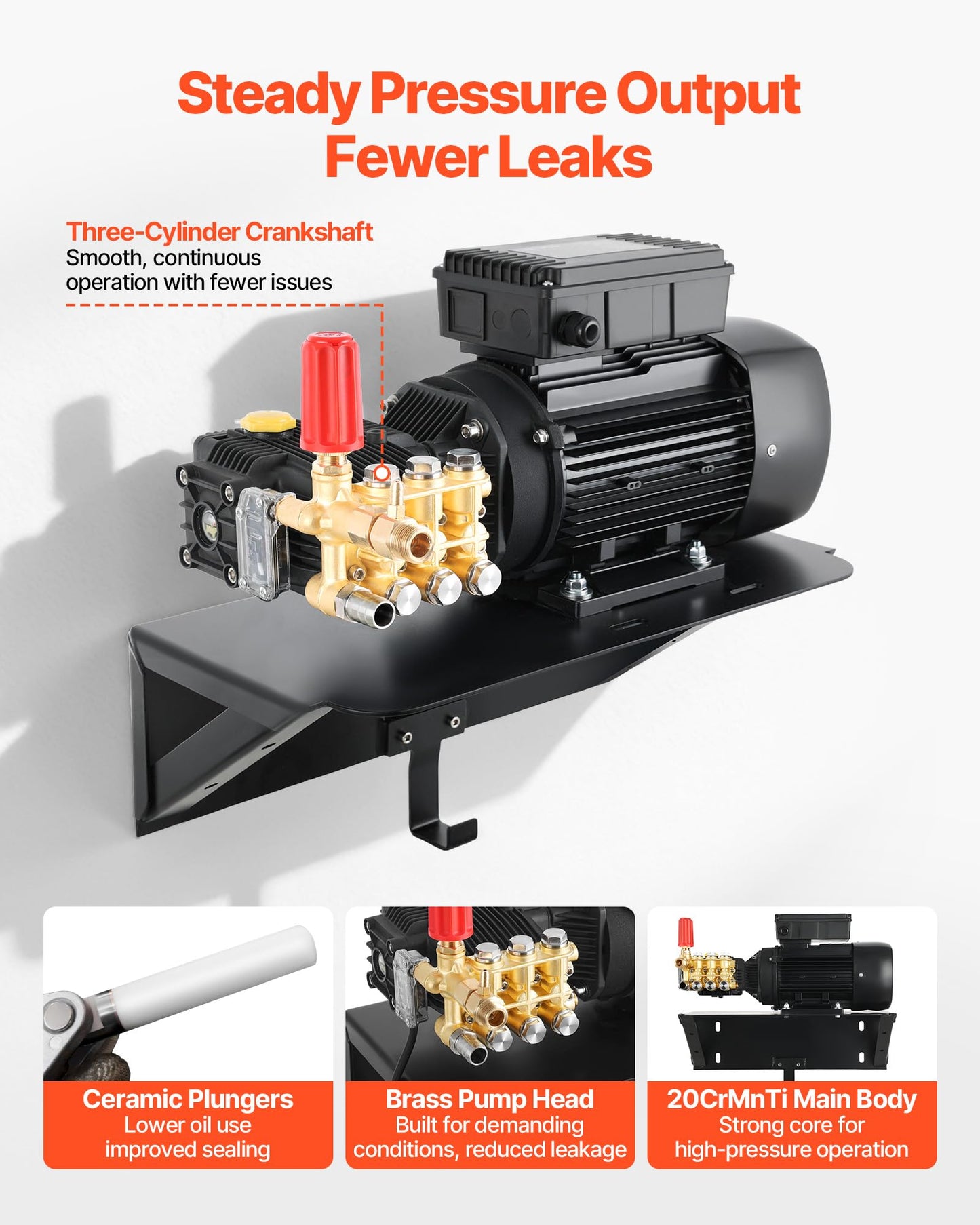 VEVOR Electric Pressure Washer Pump Kit, 1220 PSI, 2.2 GPM, Triplex Power Washer Pump with 2 HP Motor 120 V, Includes Wall Mount Bracket, Spray Gun, Wand, Hose, 5 Nozzles, for Washing Cars, Gardens