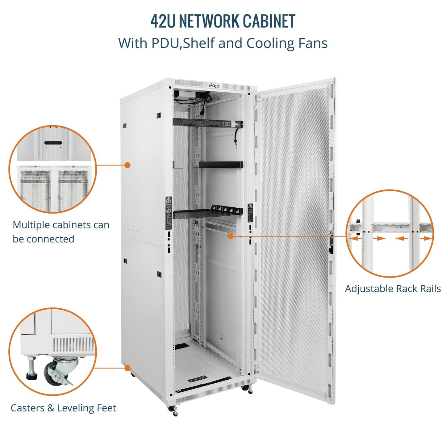 Tecmojo 42U Server Rack Network Cabinet 31.5" D x 23.6" W, Locking Data Cabinet Enclosure for 19" Server, Networking, AV & IT Equipment, Mesh Door, White