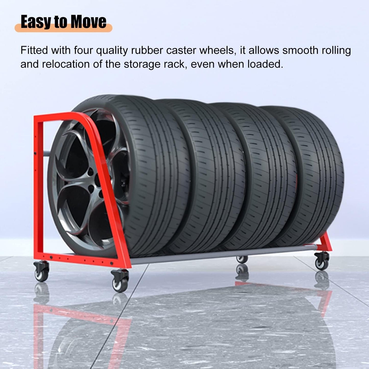Desirelux Tire Storage Rack ，Rolling Tire Rack, Tire Rack for Garage Red w/4 Swivel Casters for Garage Storage