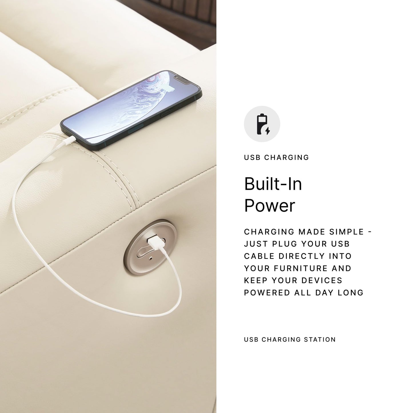 Signature Design by Ashley Dahlmoore Modern Leather Match Power Reclining Sofa with USB Ports, Beige