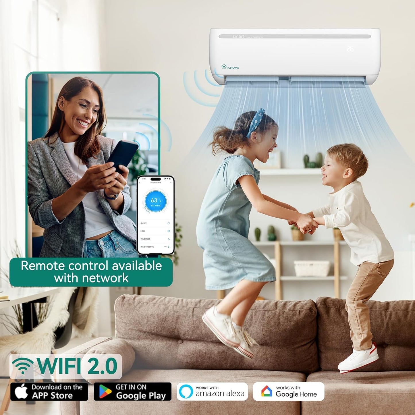 YITAHOME 24000 BTU Mini Split AC/Heating System, Ductless Mini Split Air Conditioner Heat Pump,230V 18.5 SEER2 Energy Efficient Inverter AC Unit,Wifi Enabled Compatible with Alexa for Apartment,Garage