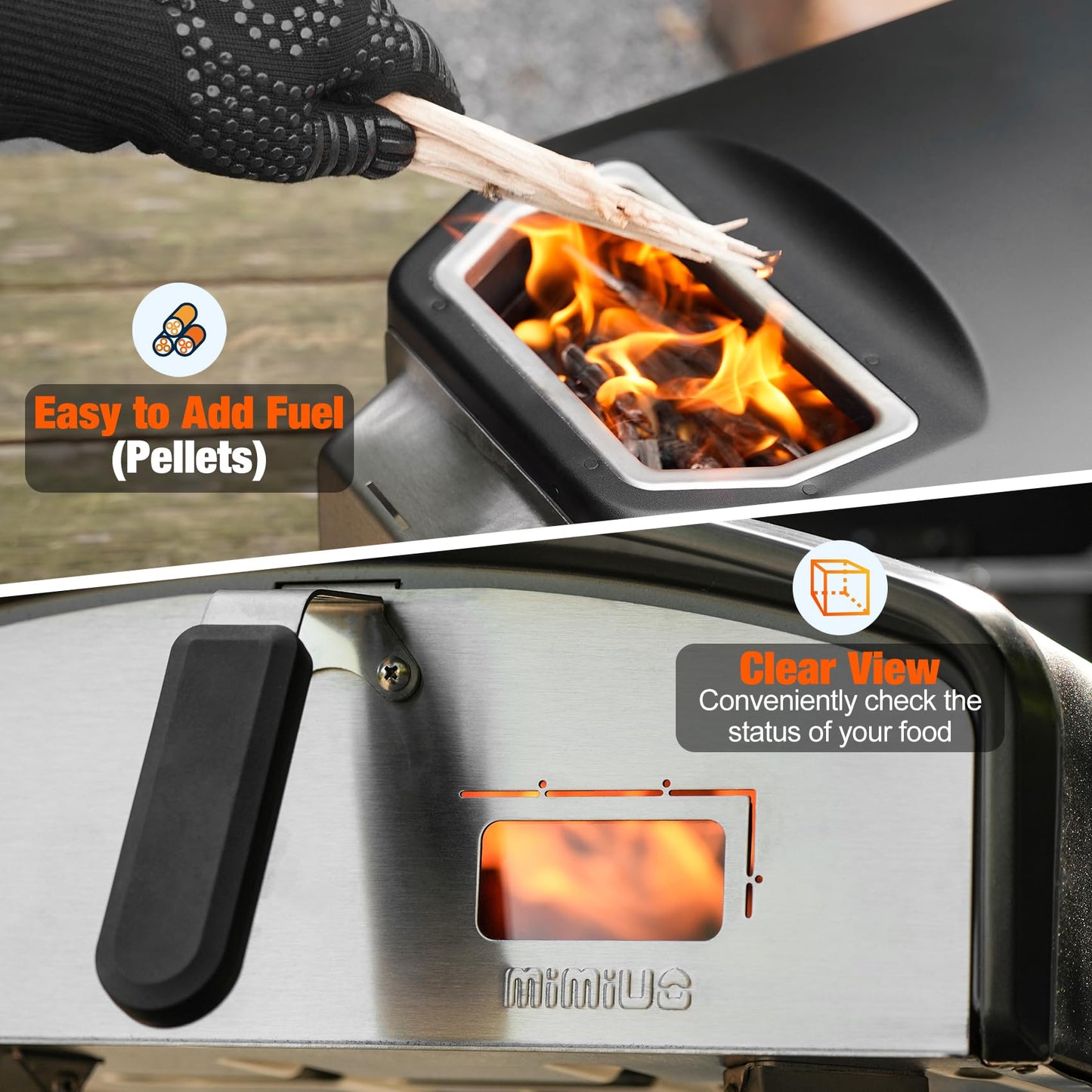 Mimiuo Outdoor Pizza Oven 12“ Wood Charcoal Fired Pizza Oven with Square Pizza Stone, Portable Pizza Stove for Outside Backyard Camping Picnics