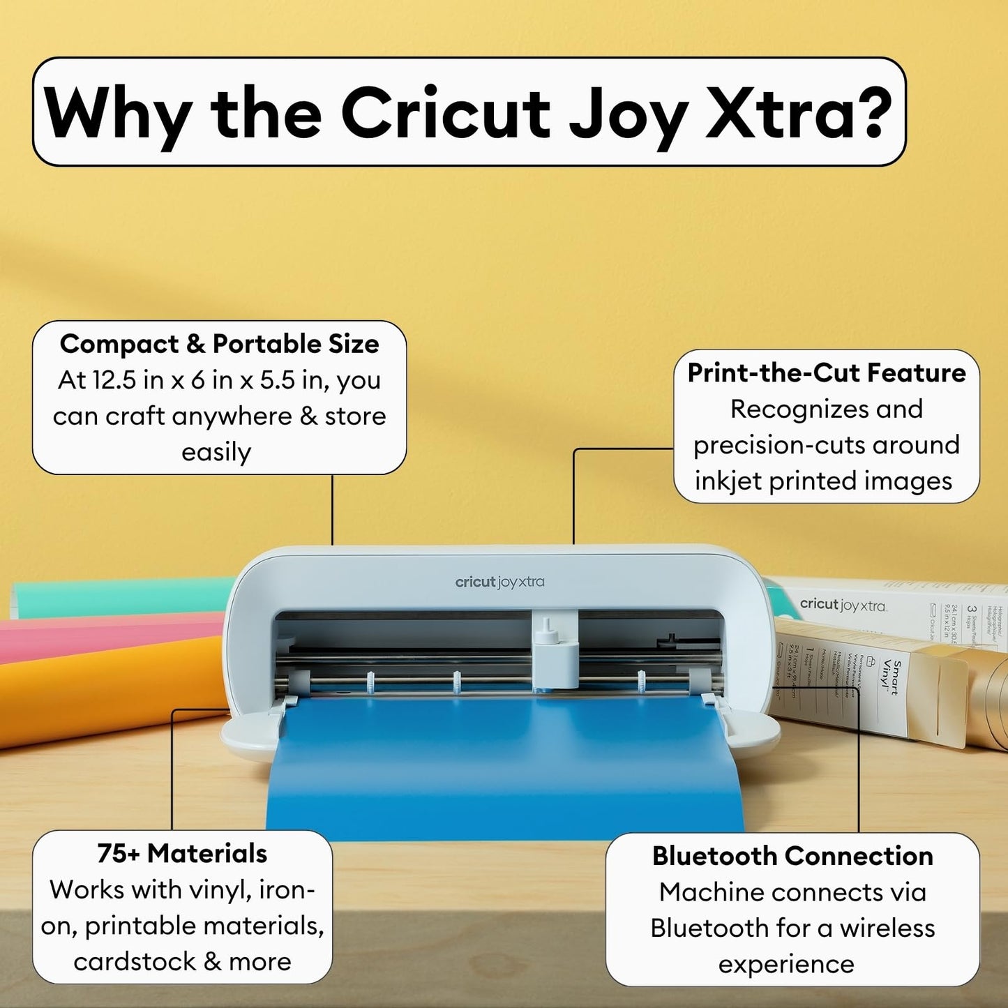 Cricut Joy Xtra Cutting Machine Ultimate Sticker Making Bundle - Includes Printable Sticker Paper, Smart Vinyl Sampler, Transfer Tape, Tools & Project Design Guides, Portable DIY Die-Cutting Machine