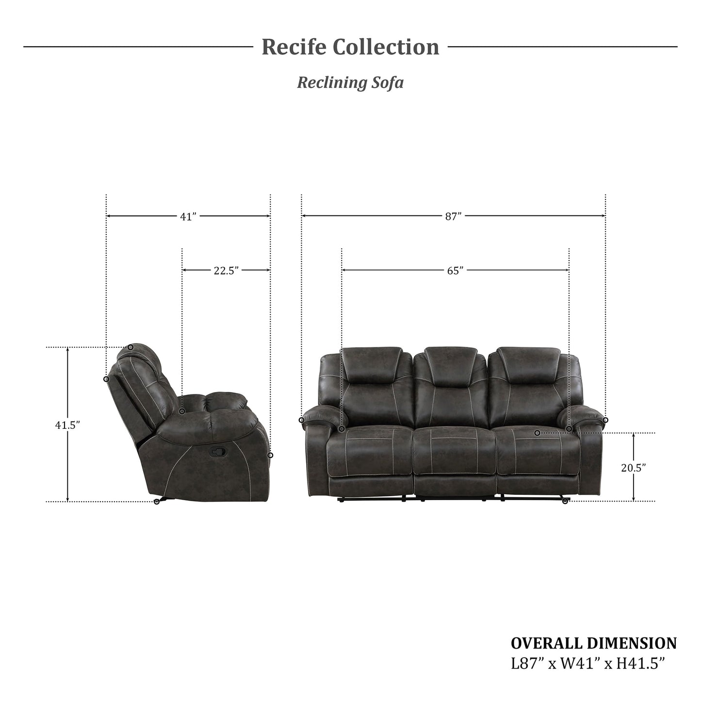 Lexicon Manual Double Reclining Sofa, Polished Microfiber Wall Hugger 3 Seater Manual Tab Pull Sofa Recliner for Living Room, Pillow Top Armrest, Padded Headrest, Easy Assembly, Chocolate